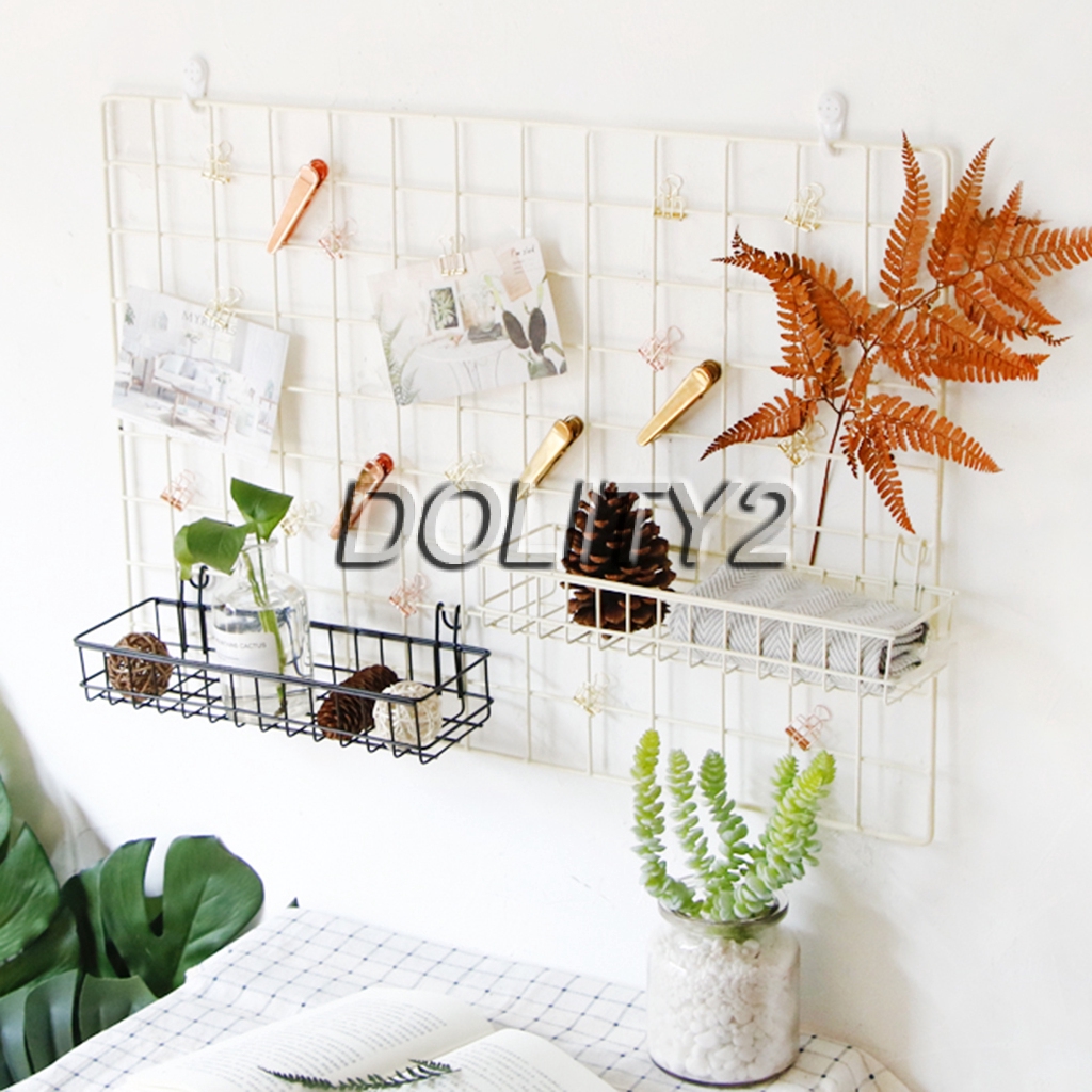 GRID PANEL HANGING TRAY 40X10CM 2 PACK WALL MOUNTED MESH WALL METAL WIRE BASKET