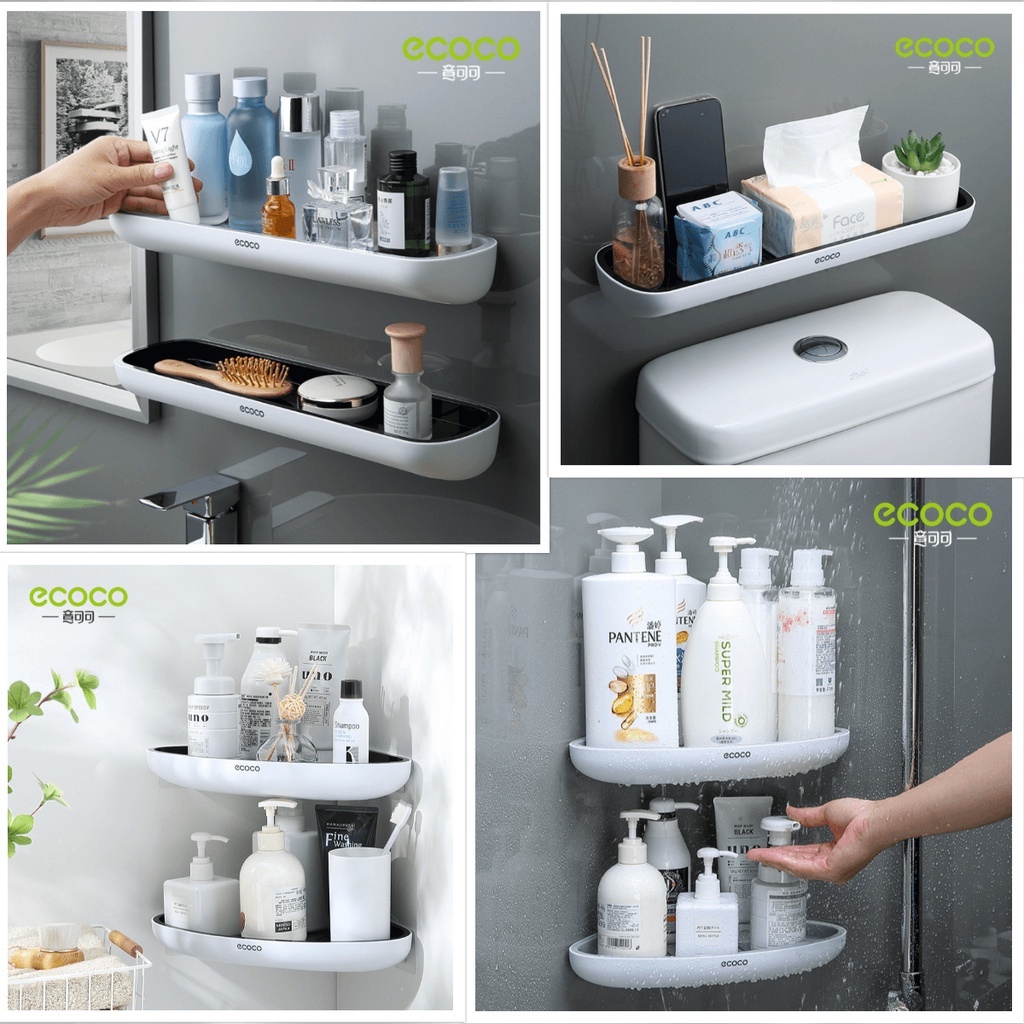 ecoco Bathroom Kitchen Storage Rack with Towel Storage Rod Wall-mounted ...