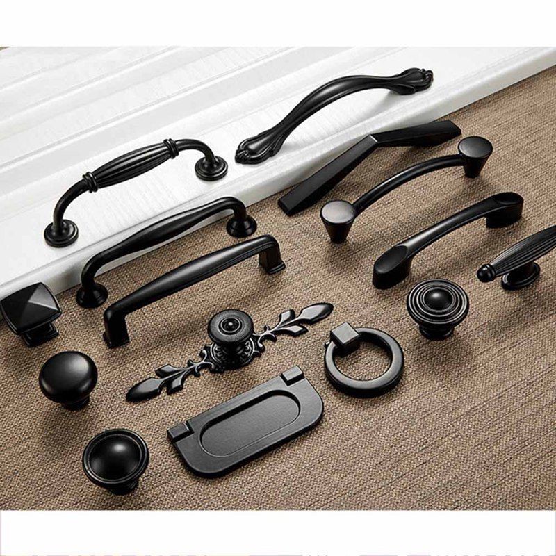 Solid Matte Black Kitchen Cupboard Cabinet Handle Door ...