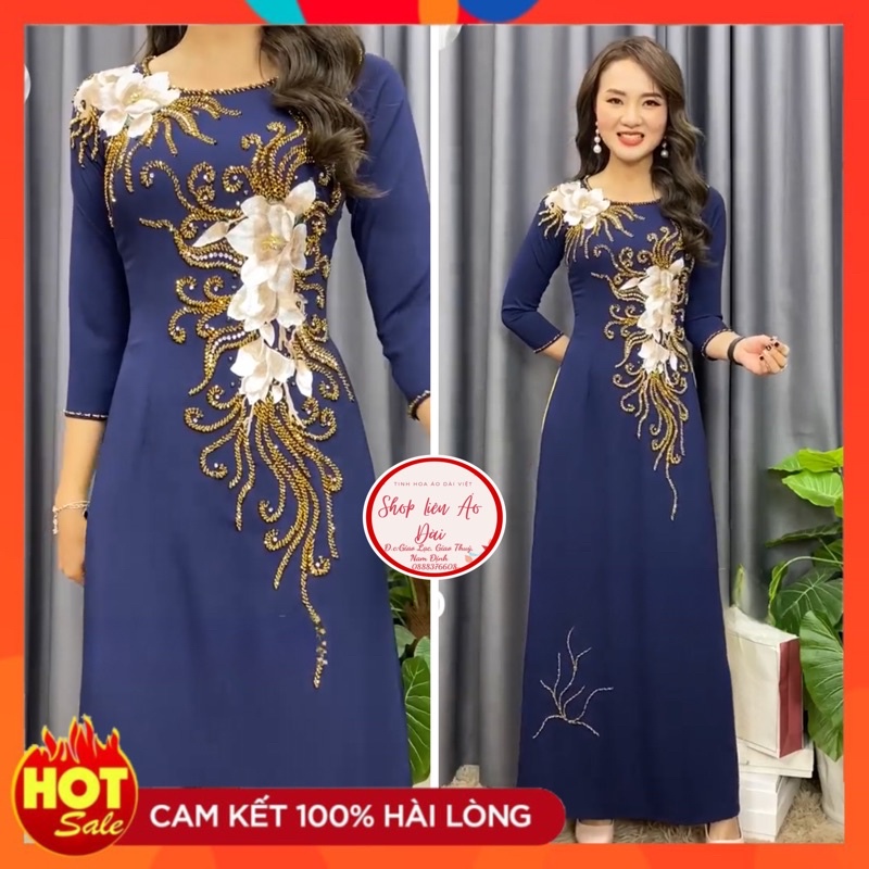 Áo dài mẹ cao cấp đính kết ren và đính pha lê