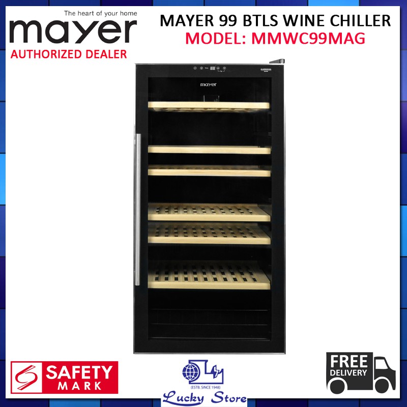 MAYER MMWC99MAG 99 BOTTLES WINE CHILLER, SINGLE ZONE, 3 LAYER GLASS, 2 YEARS WARRANTY, FREE