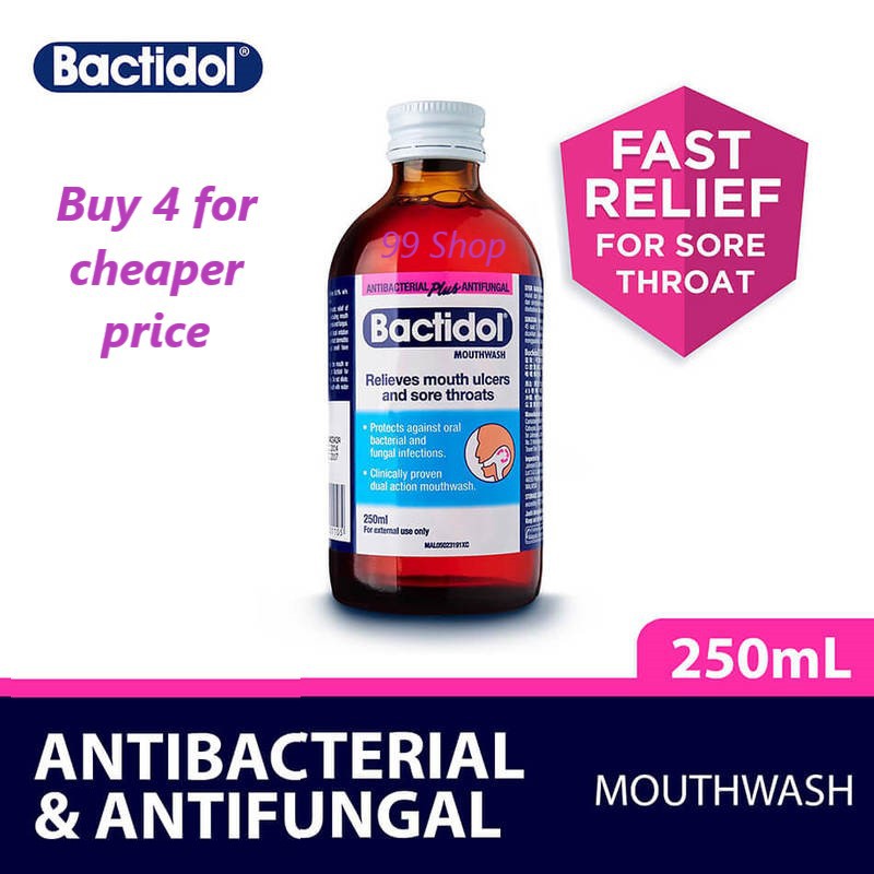 Bactidol Sore Throat & Ulcers Fast Relief Mouthwash 250ml New Stock