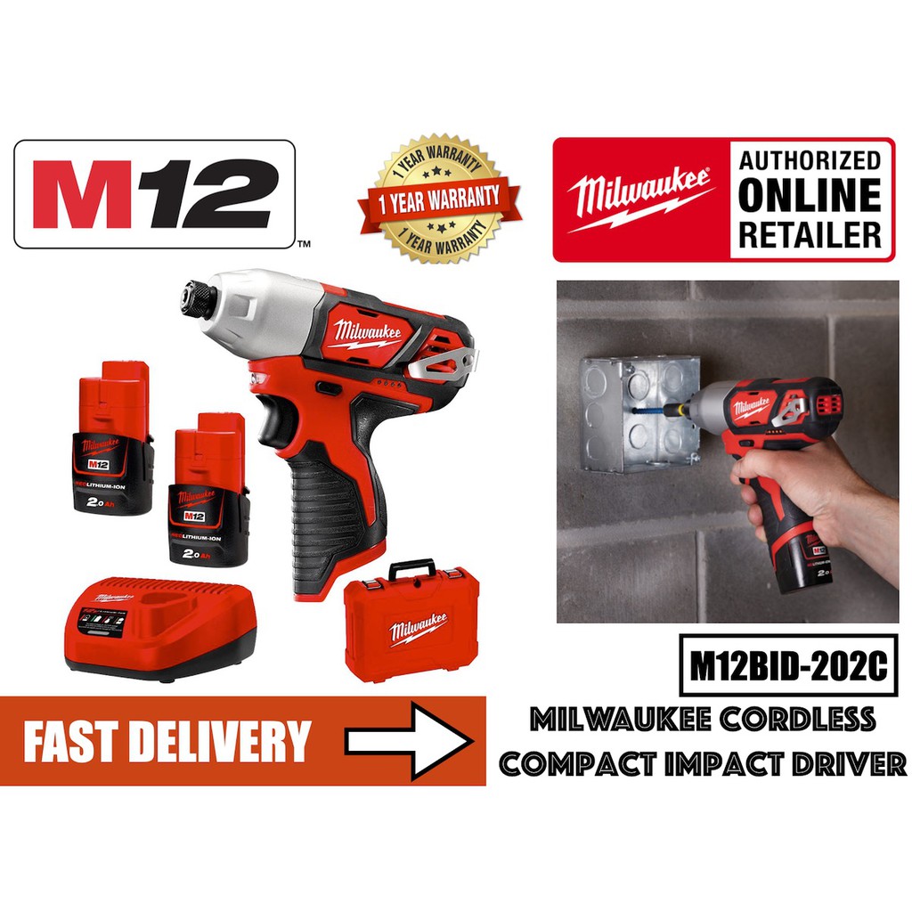 Milwaukee M12 BID-202C Cordless Sub Compact 1/4 Hex 12V Impact Driver ...