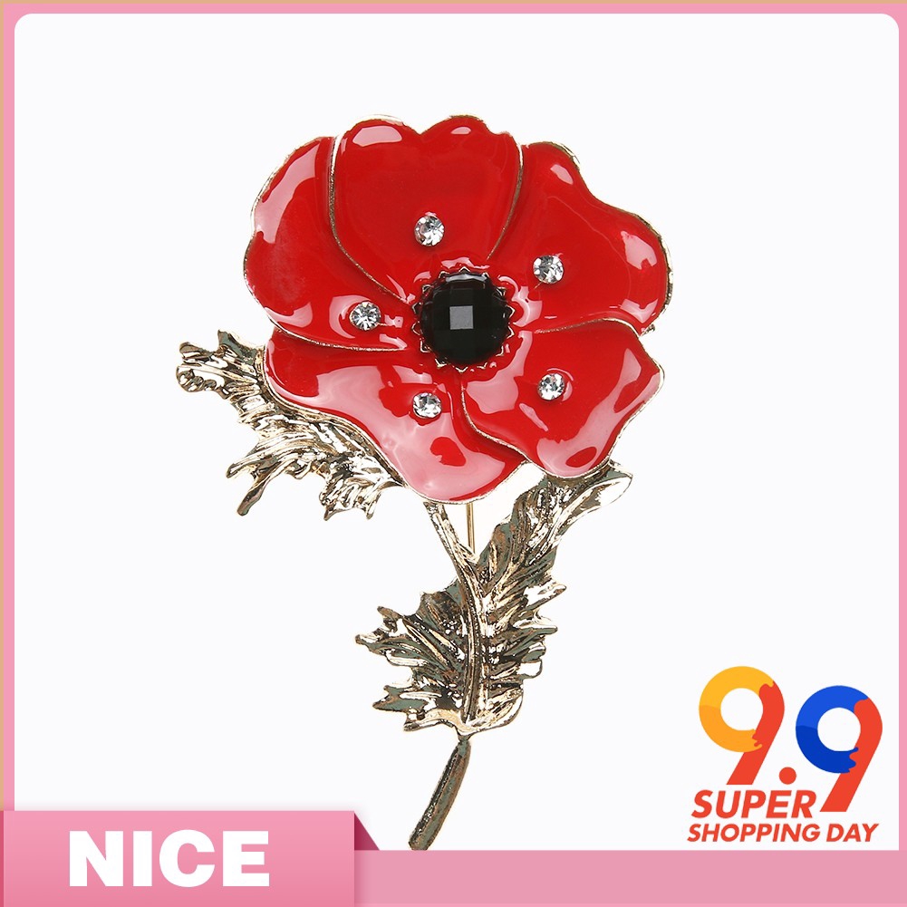 Y Women Elegant Poppy Flower Rhinestone Party Brooch Bin Shopee