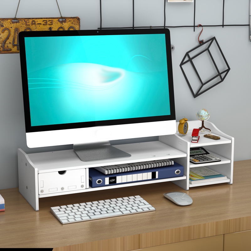 LHSG Laptop Stand Adjustable Laptop Stand Wood Monitor Stand Drawer