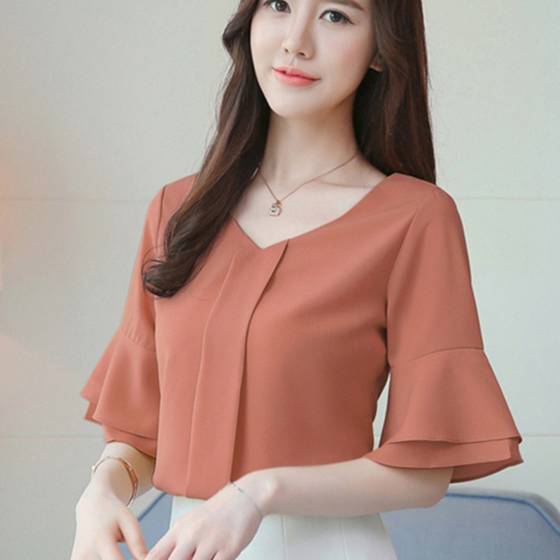 Women Tops And Blouses  Summer Chiffon Blouse  Short Sleeve 