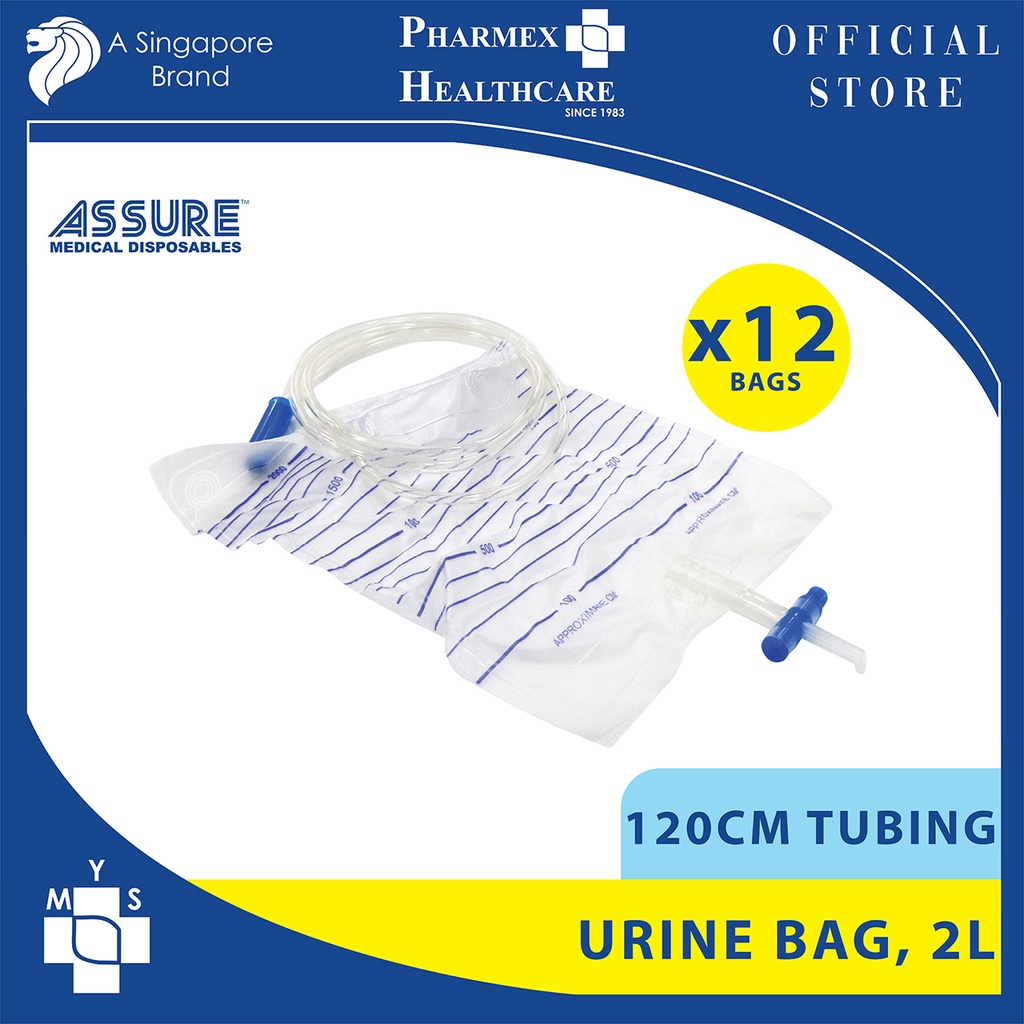 [Bundle of 12] ASSURE Urine Bag Sterile 2L TOutlet With 120cm Tubing