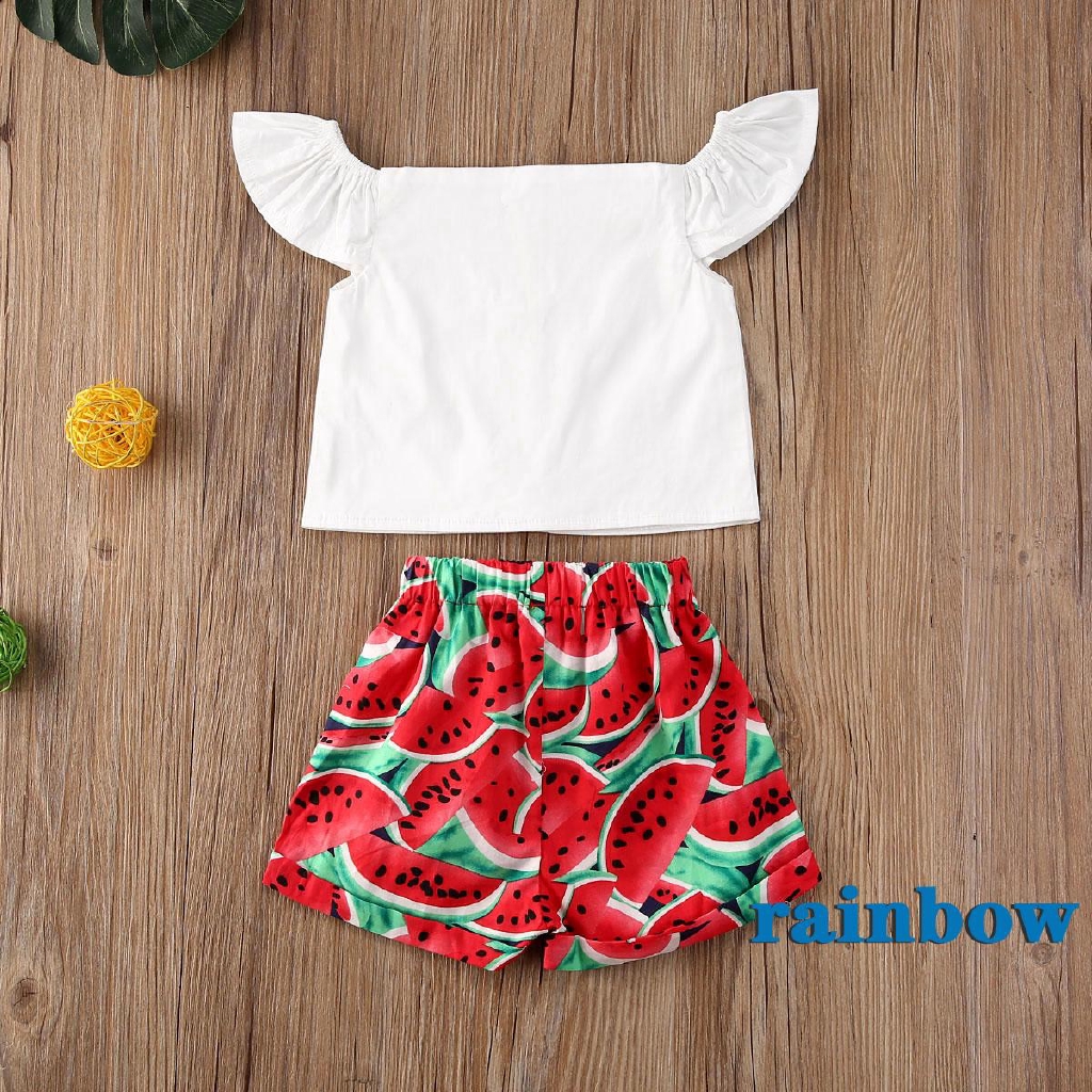 Ju New Kids Girls Fashion 2 Piece Outfit Set Fly Sleeve Solid Color Top And Watermelon Print Shorts Set Shopee Singapore - watermelon crop top girls roblox