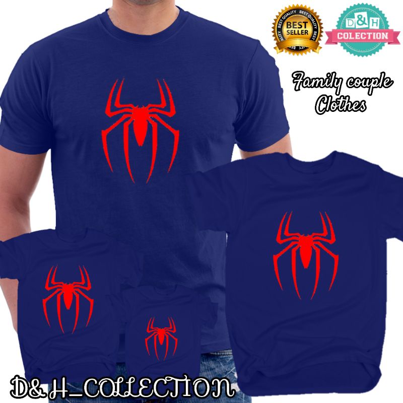 Superhero Spiderman Couple T-Shirt Family Motif Size S,M,L,XL - Kaos Family  | Shopee Singapore