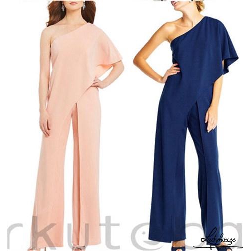 one shoulder blue jumpsuit