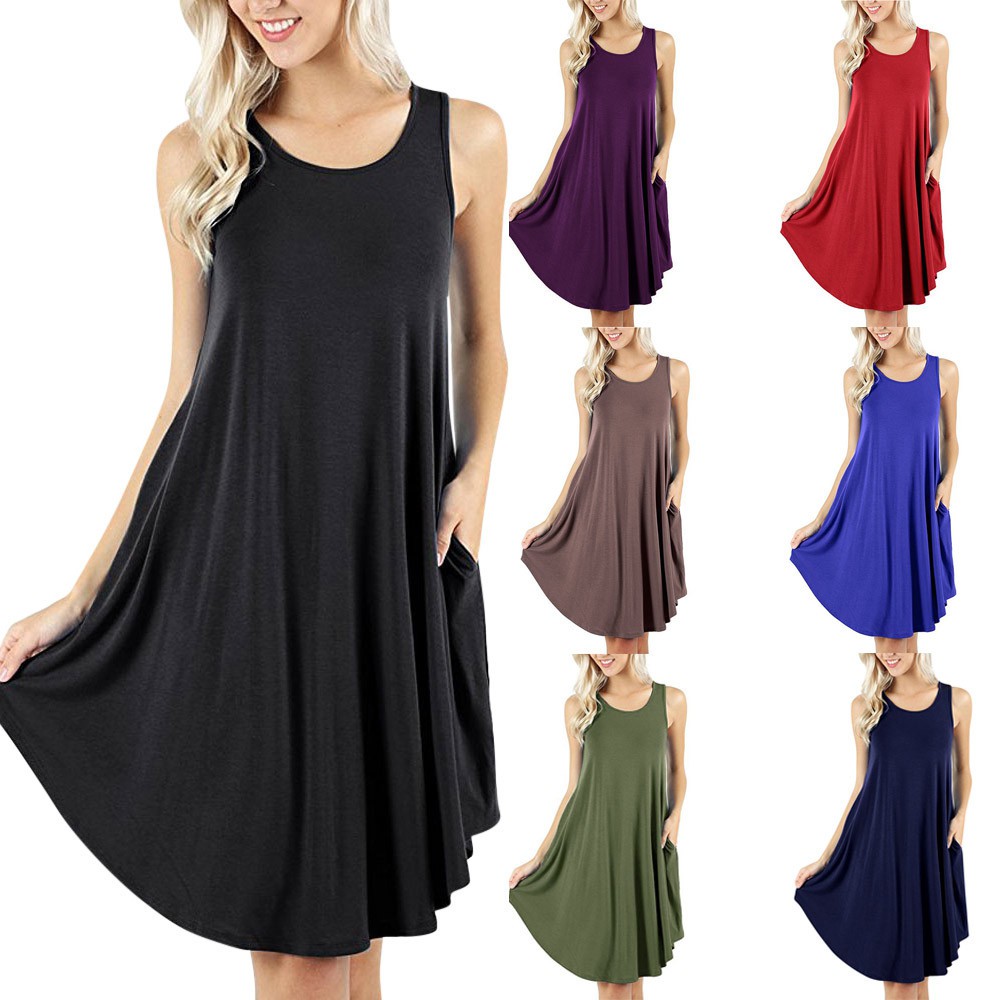 Women's Sleeveless Dress Pockets Casual Swing T-Shirt Dresses Please check  the | Shopee Singapore