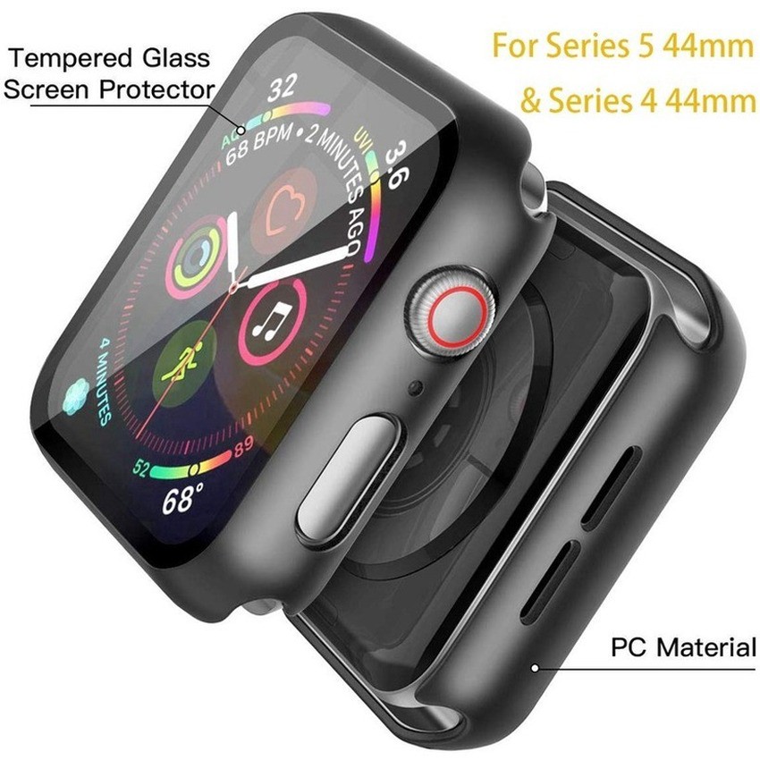 360 Full Cover Protection Tempered Glass Screen + PC Bumper Apple Watch 38 40 42 44 mm Series 5 4 3 2 1 Curved Edge Frame Screen Protector