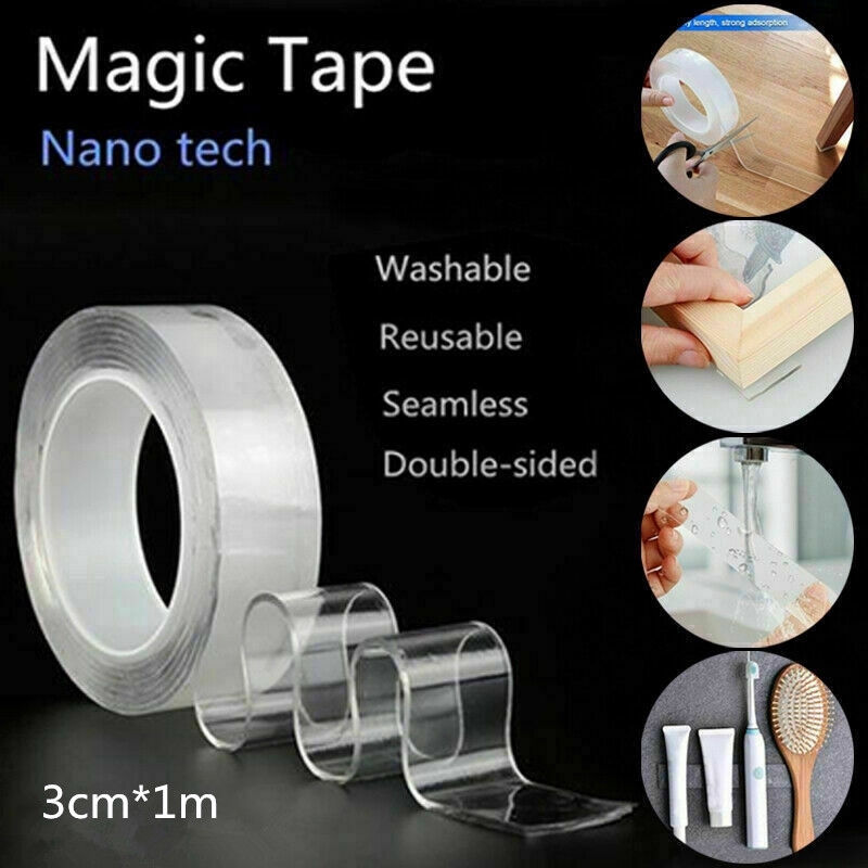 Traceless Reusable Clear Double Sided Anti-Slip Nano Gel Tape,Removable Sticky Transparent Strips Grip for Glass,Metal,Kitchen,Tile Nano Tape 8.2ft/2.5m Washable Adhesive Silicone Tape Nano Tape 