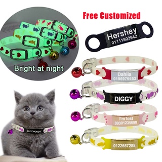 【Free engraving】Cat Tag Reflective Cat Collar With Bells Pet Dog Collar Dog Tag Adjustable Collar Name ID Tag Cat Necklace Bright At Night Collar