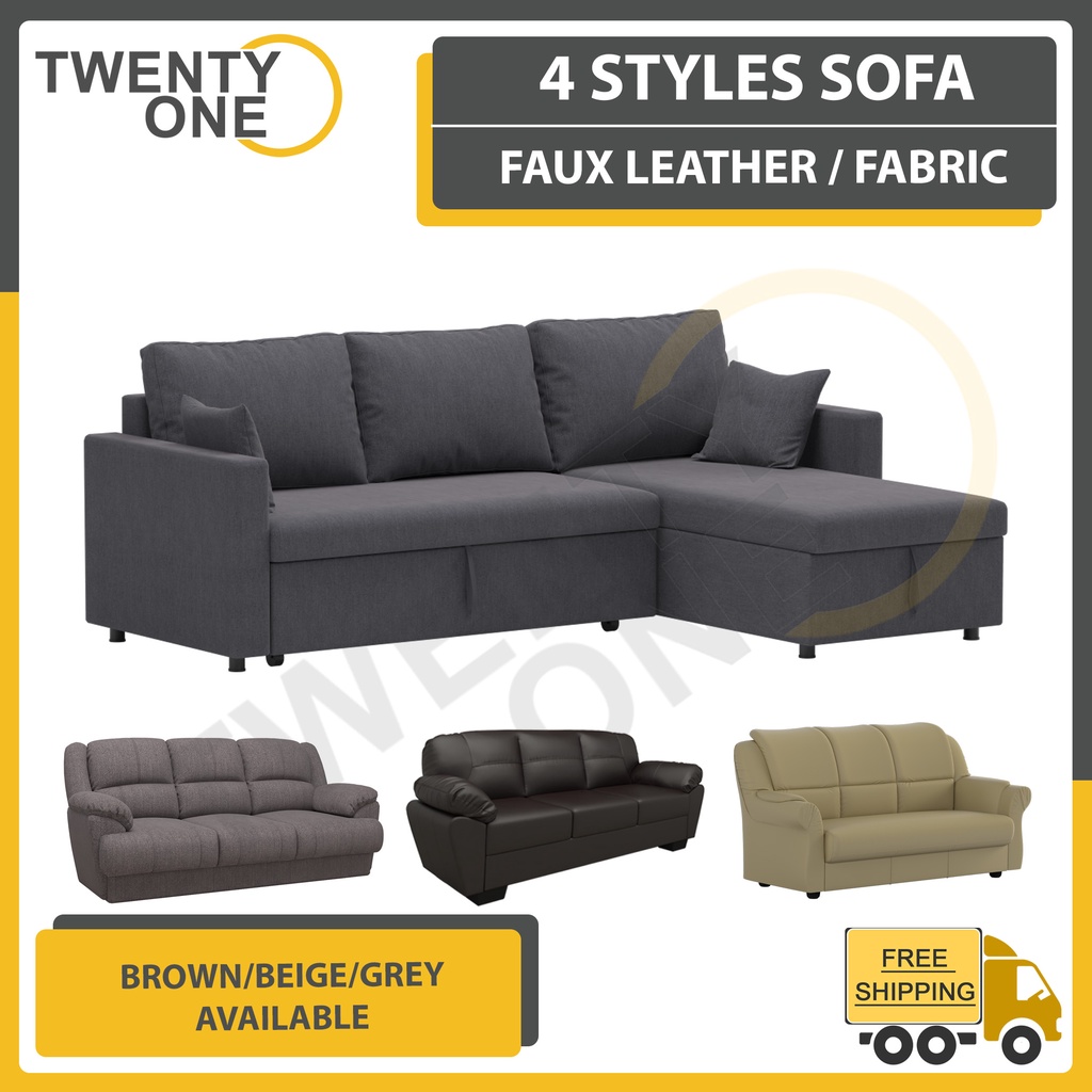 SG Seller]Twentyone FAUX LEATHER / FABRIC SOFA IN 4 DESIGENS DELIVERY | Singapore