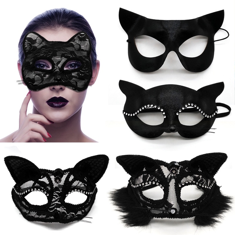 Halloween Masquerade Mask Online Celebrity Cat Ears Sexy Female Lace Animal  Party Stage Props Mask | Shopee Singapore