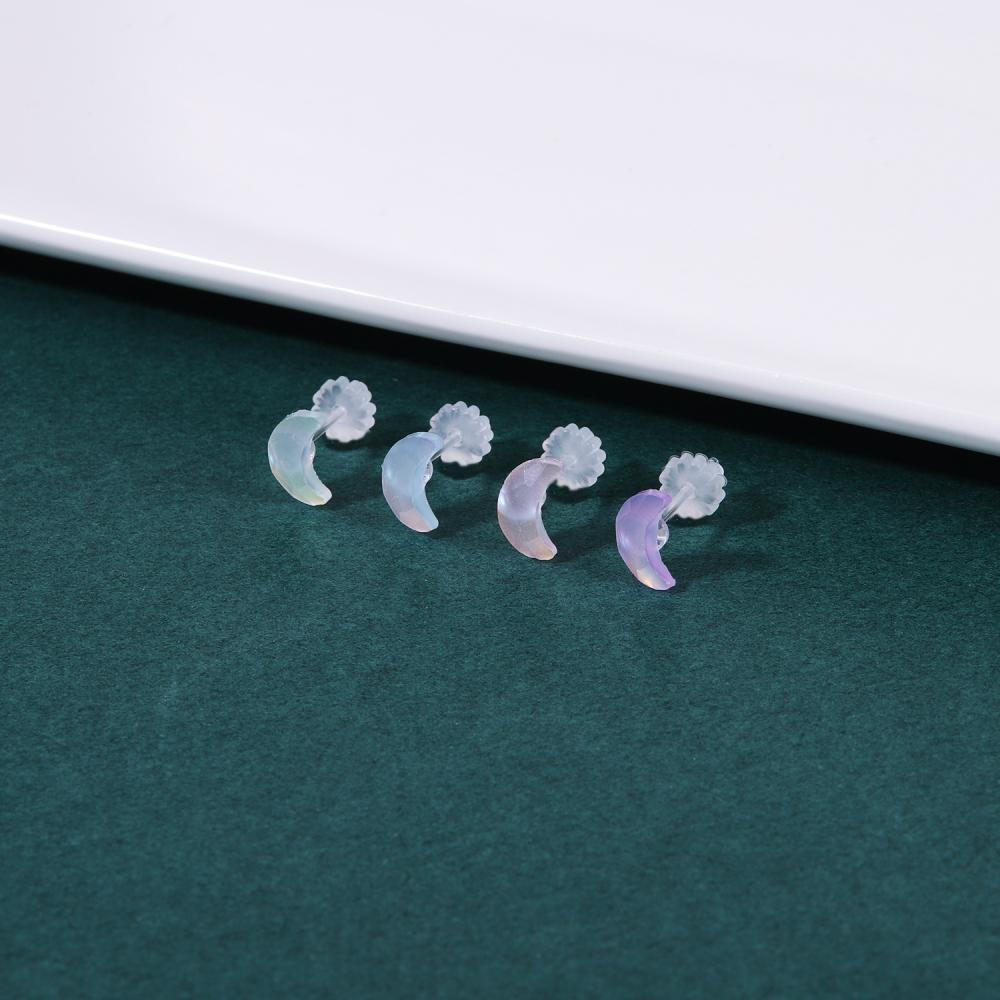Image of 1 Pair 20G Cute Animals Shape Stud Earring Acrylic Heart Moon Invisible Resin Ear Studs Helix Conch Rock Piercings Jewelry #7