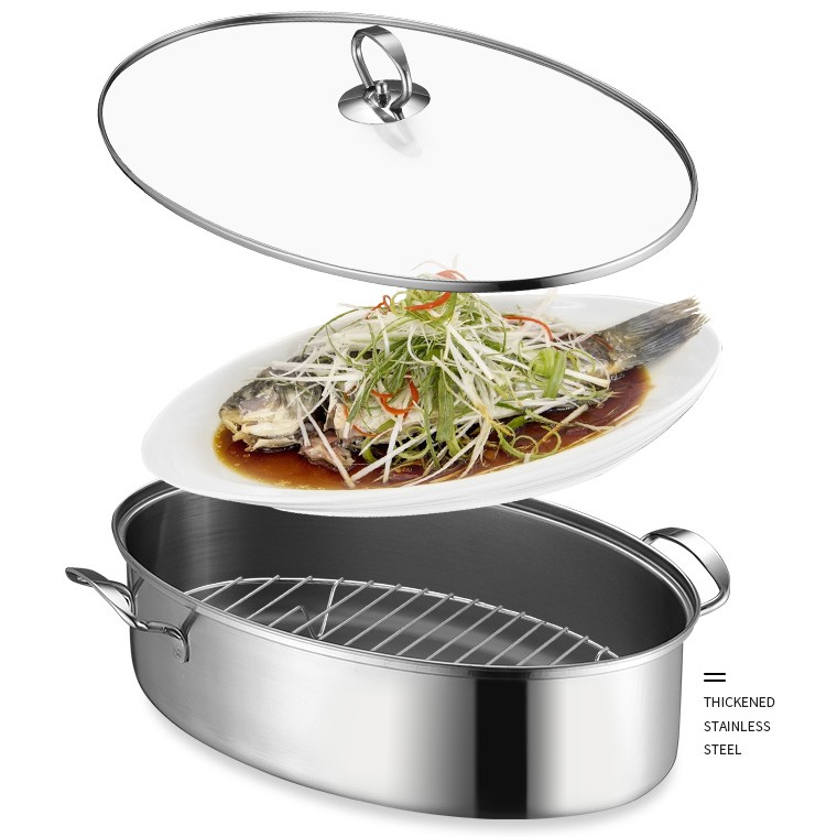 Stainless Steel Oval Shaped Steamer with Steamer Plate and Tong / Steam Pot Soup Pot Shopee