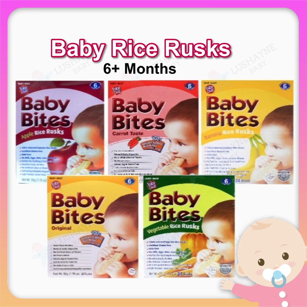 Baby Food Takes One Baby Bites Rice Rusks 24pieces 50g 6 Months Halal Biskut Snek Bayi Cookies Baby 6 Bulan Shopee Singapore