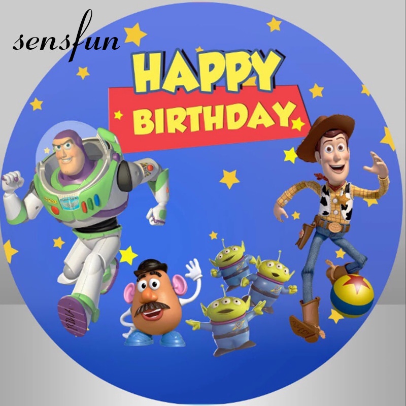 Round Cartoon Toy Story Backdrops For Photo Studio Blue Kids Boys Happy Birthday Party Circle Photography Backgrounds Shopee Singapore