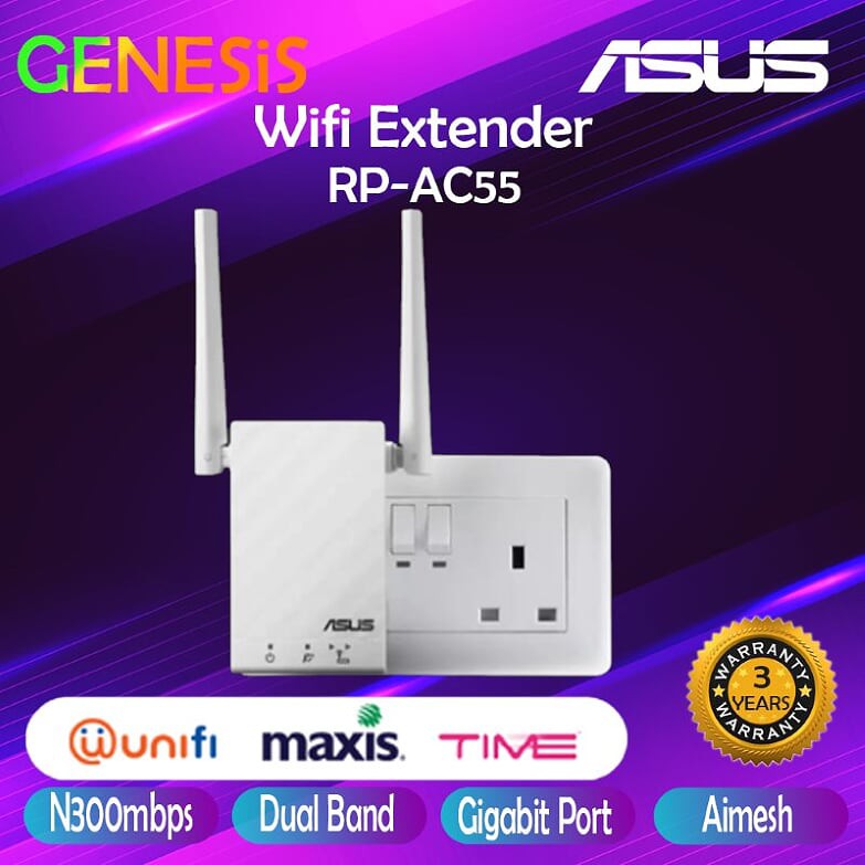 Shop Malaysia Portable Booster Asus Rp Ac55 Dual Band Ac1200 Wifi Range Extender Ap Uk 3 Pin Shopee Singapore