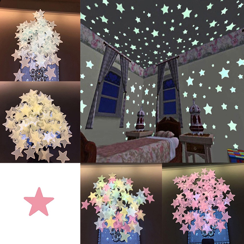 100pcs Glow In The Dark Star Stickers Luminous Kids Bedroom Ceiling Wall