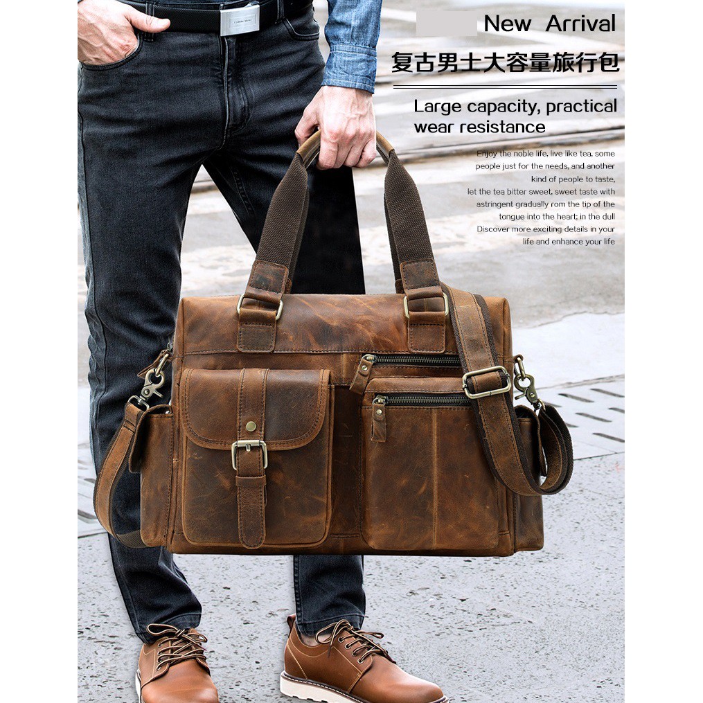 cowhide leather duffle bag