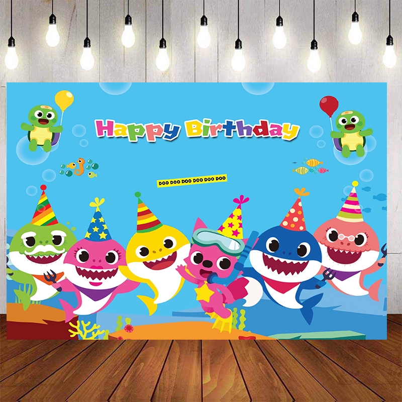 Baby Shark Birthday Backdrop Cartoon Cute Sharks Blue Under Sea Photography Background For Children Party Decoration Colorful Backdrop Custom Name Photo Shopee Singapore