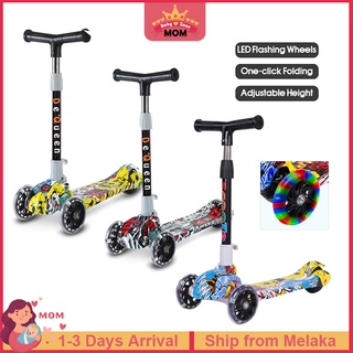 80kg Load Kick scooter Folding Kids Kick Scooter for 2-8 Year Old Adjustable T-bar Extra Large Flashing Wheel Scooter Board Non-Electric