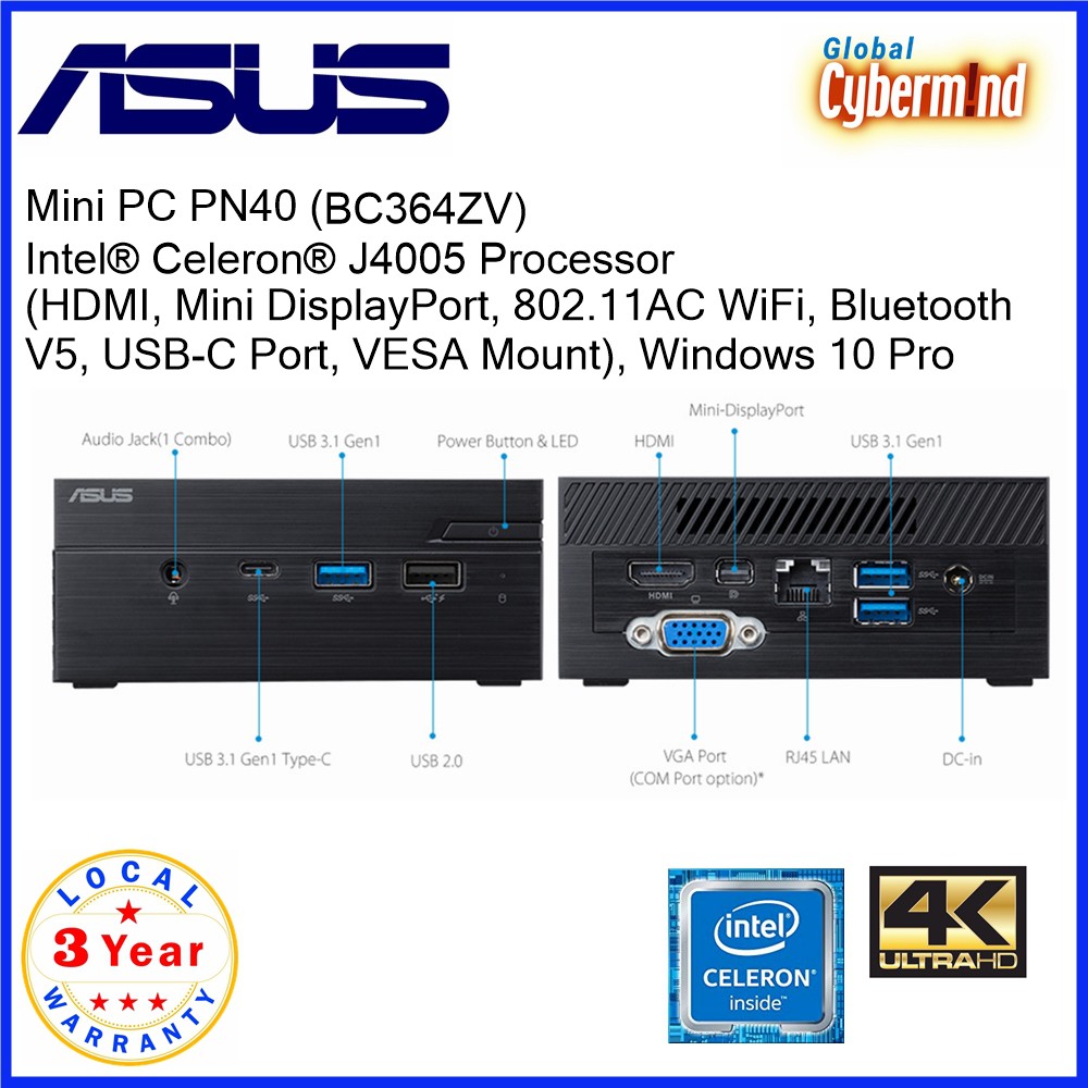 Asus Mini Pc Pn40 364zv Intel Celeron J4005 4gb Ddr4 At 2400mhz 32gb Emmc Win10 Pro Local Distributor Warranty Shopee Singapore