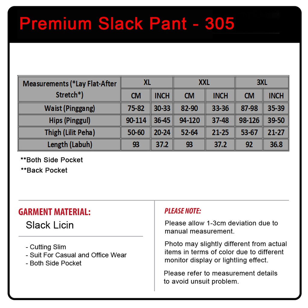 Shop Malaysia Ppf 305 Xl 3xl Premium Slack Pant With Pocket Shopee Singapore