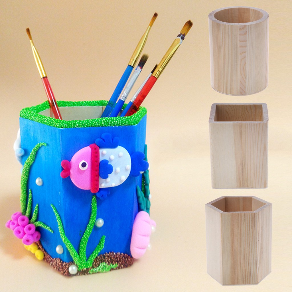 Desk Organizer Wooden Holder Pencil Pen Box Kids Diy Coloring Case