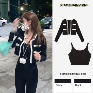 Xiaozhainv Fashion Individual Sets Women All Match Sexy Camisole/Autumn long-sleeved knitted cardigan