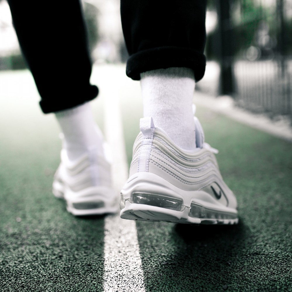 air max 97 triple white on feet