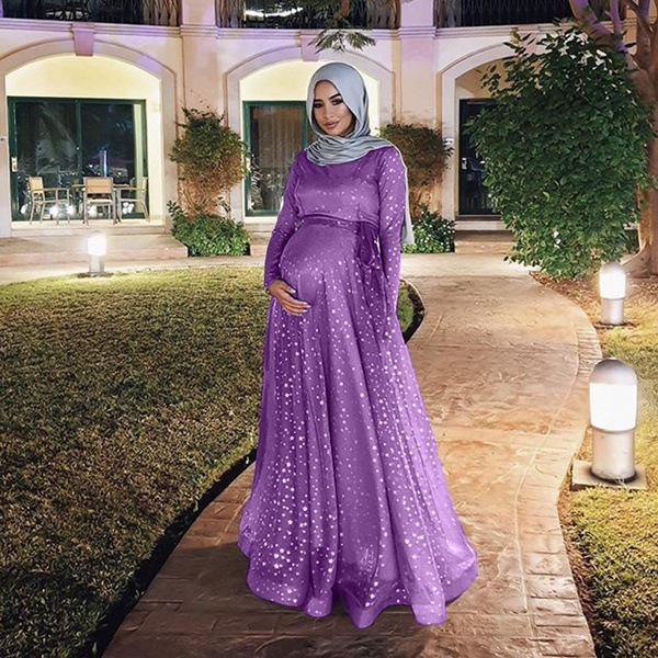 Women S Muslimah Pregnant Jubah Long Dress Glitter Muslim Robe Shopee Singapore