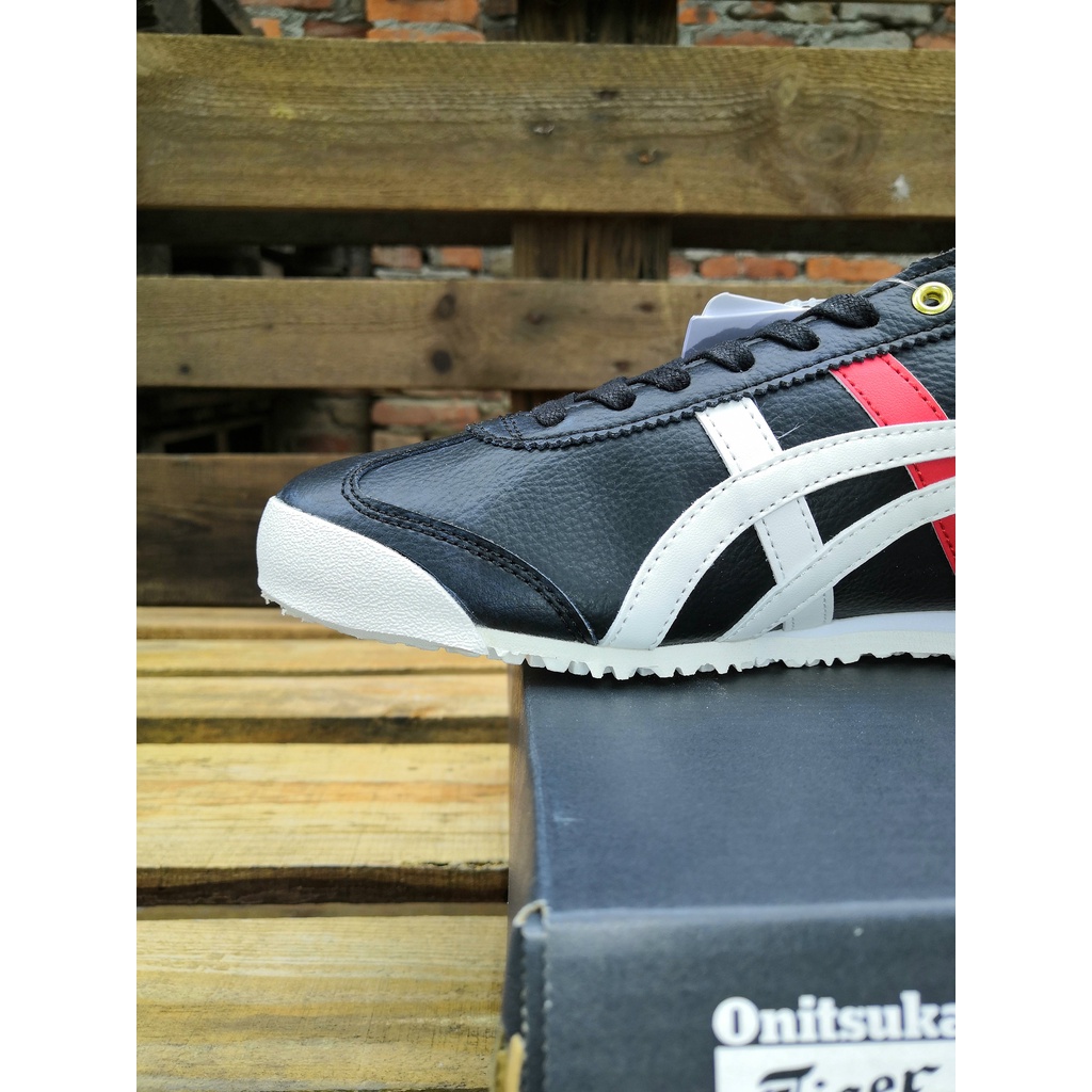 Onitsuka 66 sports shoes black and white red leather shoes casual men's shoes and women's Tigers shoes