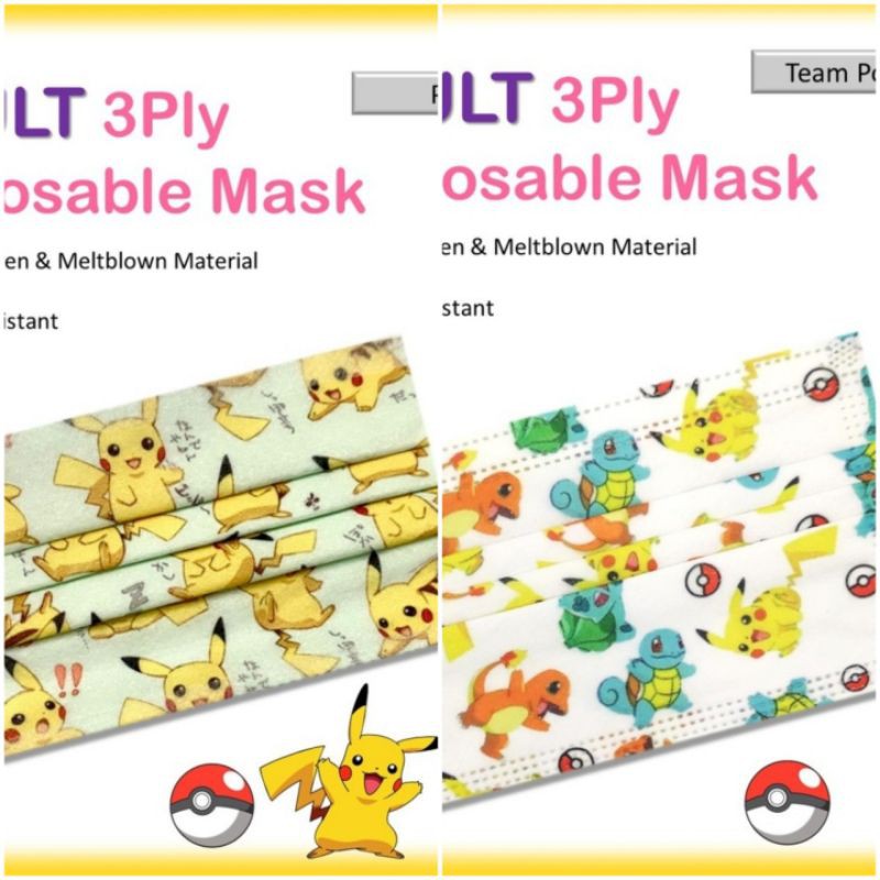 Pokemon Series Disposable Face Mask For Adult 3plys 50pcs Shopee Singapore