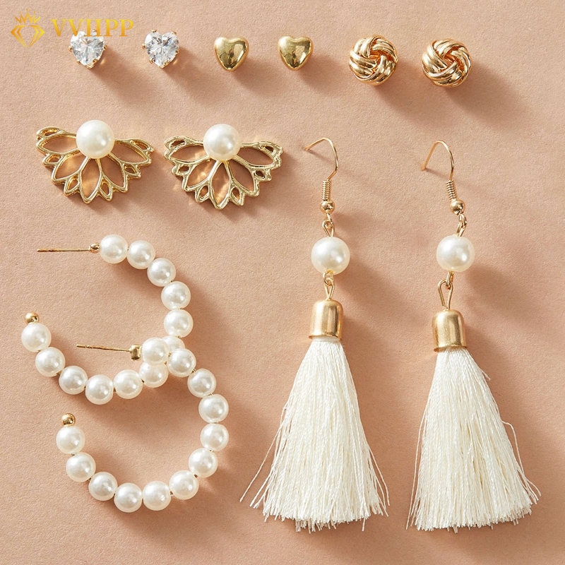 Korean Fashion Women Luxury Jewelry Set Retro Gold Earrings Acrylic