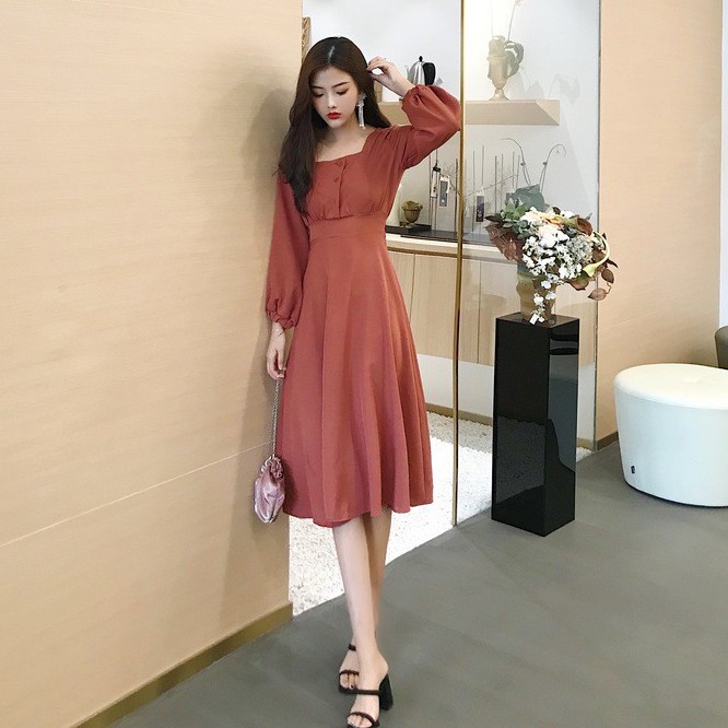 midi casual dress with sleeves