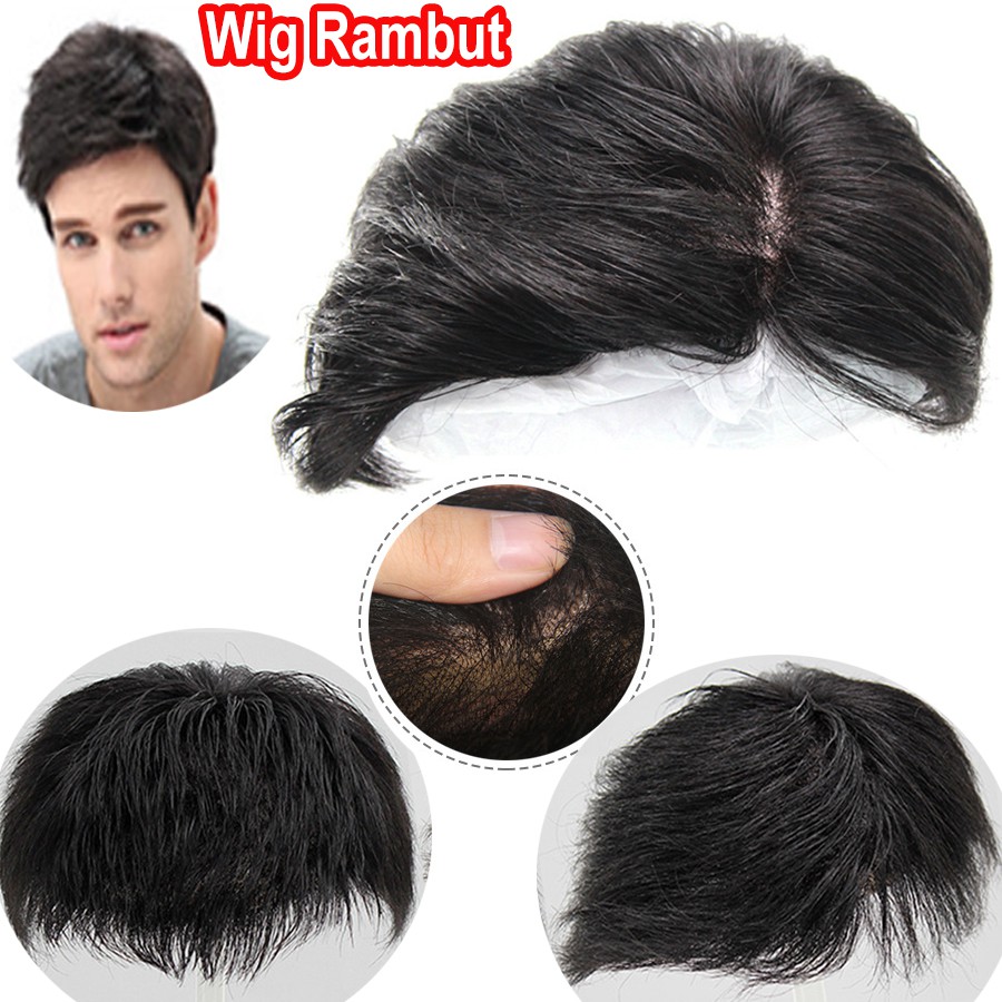 Men Wig 100% Human Hair Toupee Short Hairpiece Hair Extension Black ...