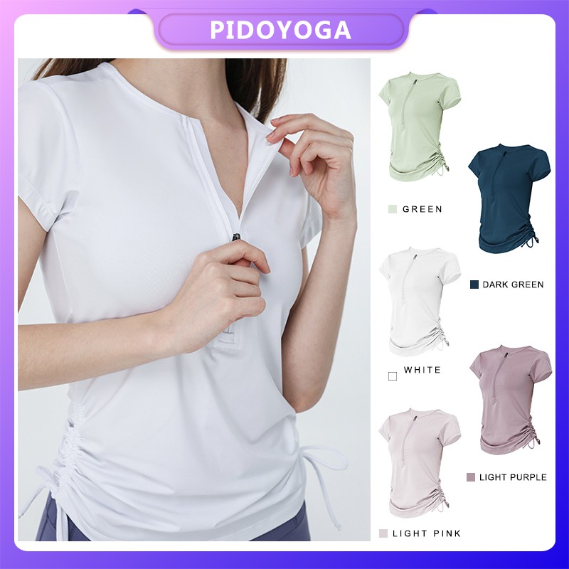 Ready Stock]Yoga T-shirt Spring And Summer Half Zipper Drawstring Short- sleeved T-shirt Women Yoga Clothes Tops Slim And Quick-drying Running  Fitness Clothes Sportswear Women Sports T-shirts | Shopee Singapore