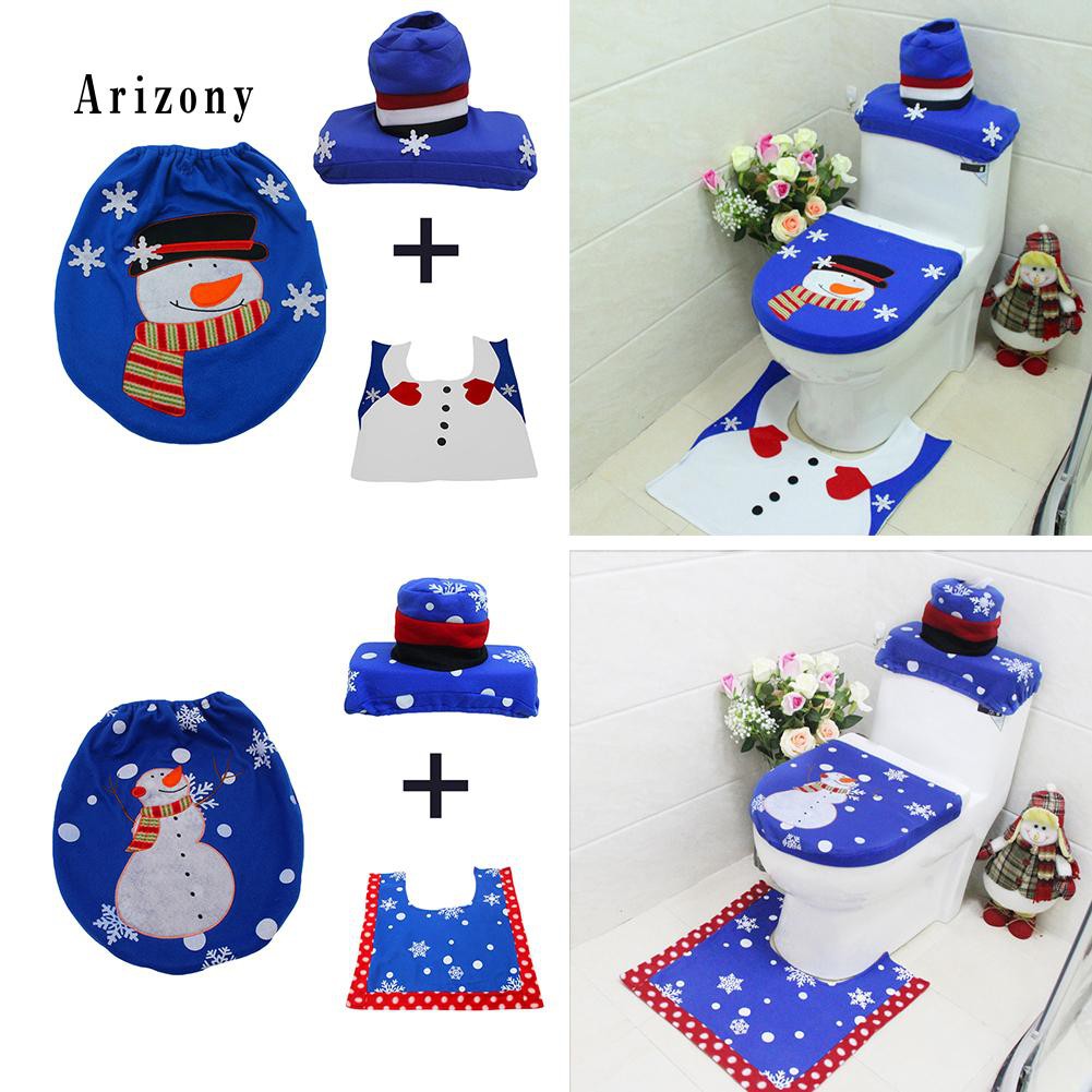 Christmas Snowman Bathroom Decor Toilet Seat Tank Cover Floor