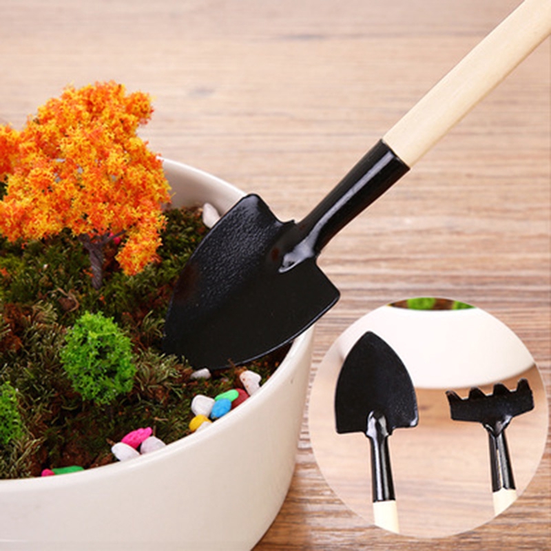 3pcs / Set Mini Gardening Tools Stainless Steel Wooden