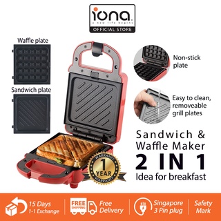 IONA Mini Sandwich Waffle Maker 2 In 1 Machine Bread Toaster Wafer Waffles Sandwhich Maker - GLSM988