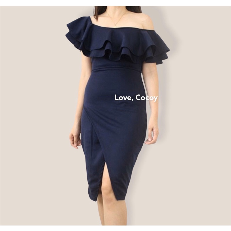 LOVE COCOY ELEGANT OFF SHOULDER FORMAL PARTY DRESS WEDDING ATTIRE OUTFIT ENTOURAGE GOWN NEOPRENE SMA