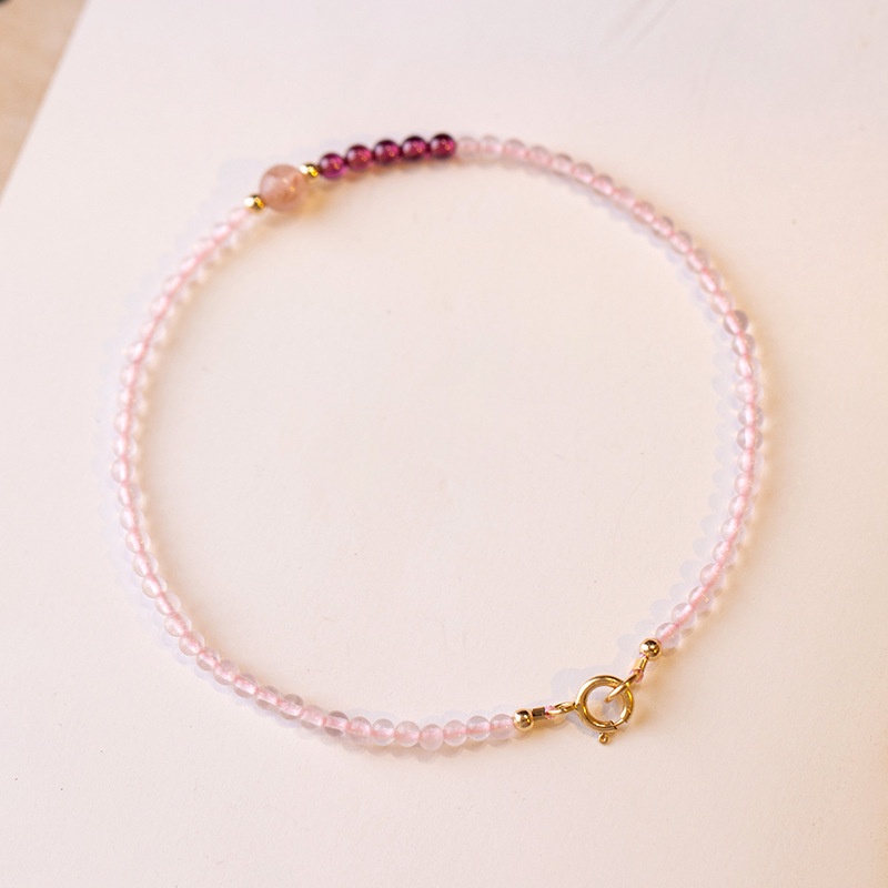 Image of 2-3mm Strawberry Rose Quartz Crystal Bracelet Women's Chain Jewelry Pink Crystal Garnet Bracelet Exquisite 1pc #3