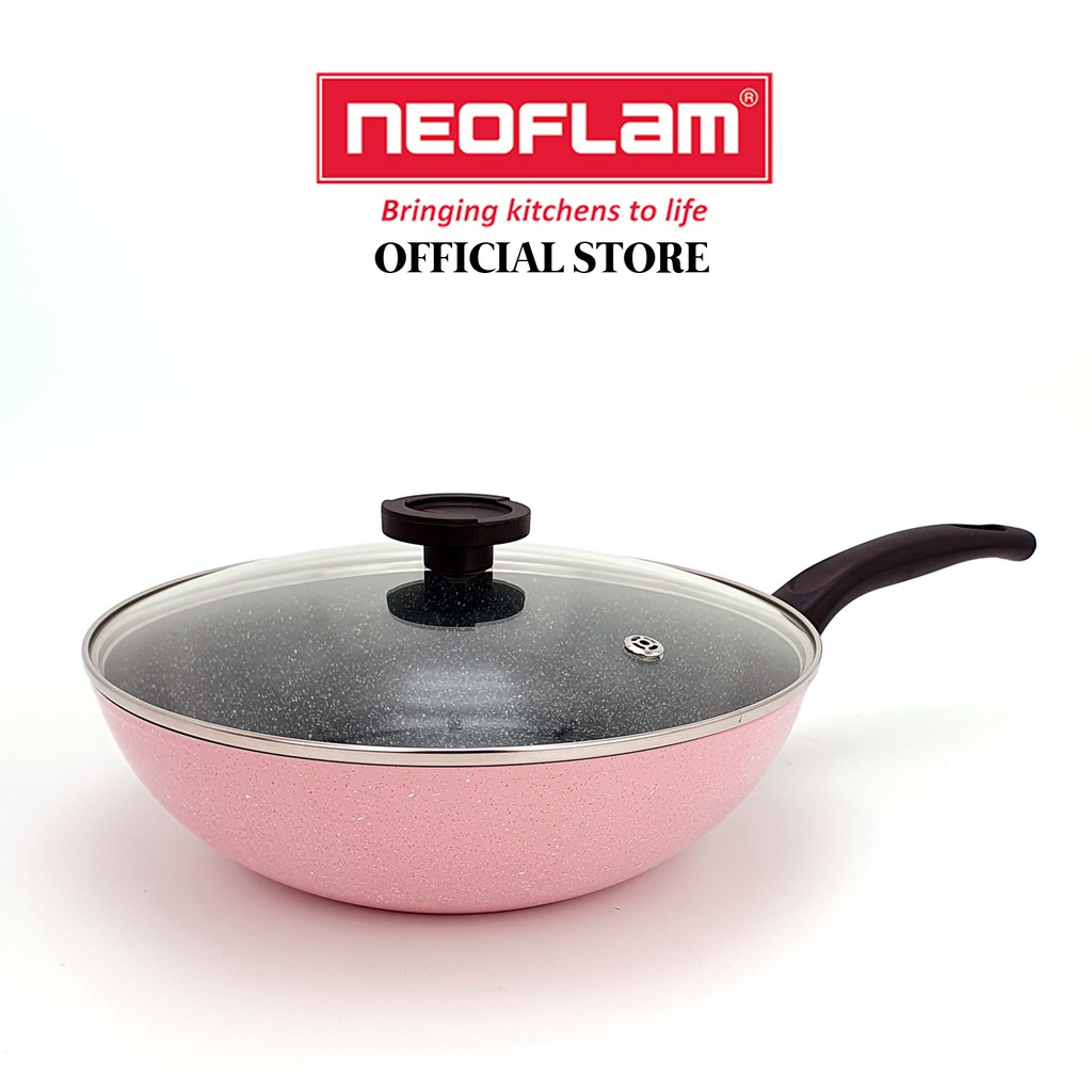 NEOFLAM Reverse Colour Marble 30cm Wokpan with Ecolon Ceramic 