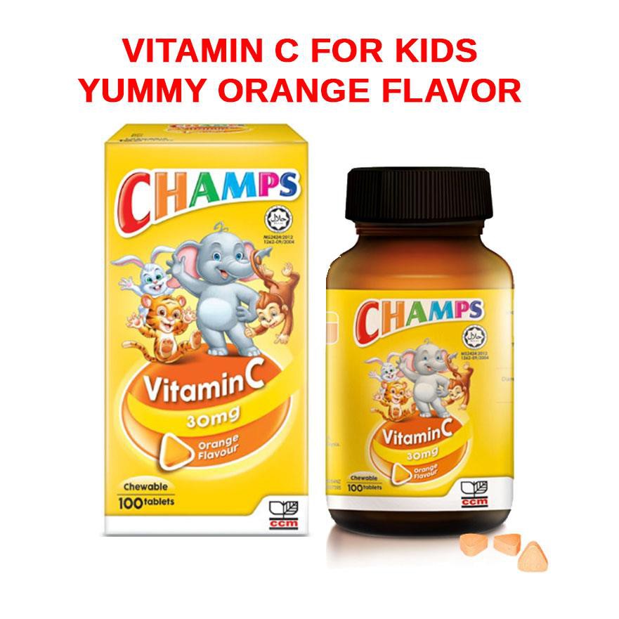 Vitamin C for Kids] Champs Vitamin C 30mg Chewable Orange Flavor 100s |  Shopee Singapore