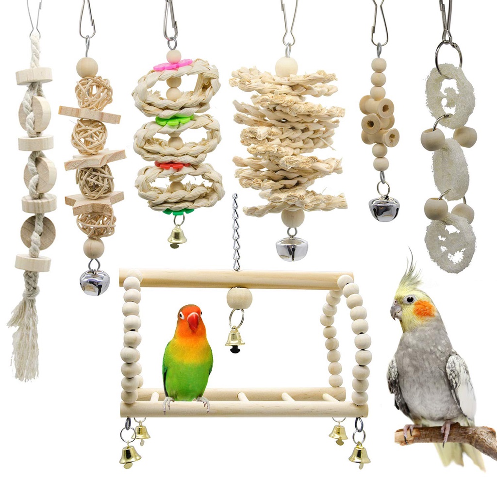 Bird Toys-Parrot Toys Bird Swing Toys Hanging Perches Parakeet cage Accessories with Hanging Hammock Bell for Parakeets Conures Cockatiels Macaws Finches Love Birds 