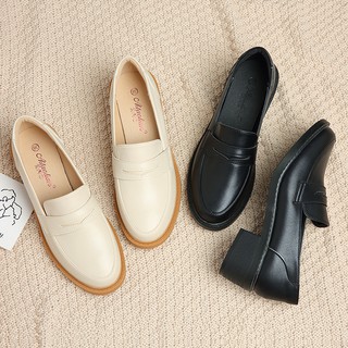 Image of Retro leather shoes Retro pointed thick heel mid-high heel platform shoes Oxford Simple solid color women's shoes OL